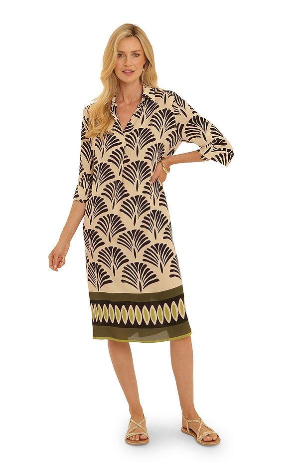 Ladies Pomodoro Border Print 3/4 Sleeve Dress