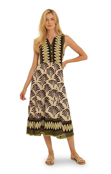 Ladies Pomodoro Border Print Sleeveless Midi Dress