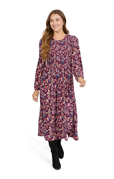 Ladies Paisley Print Shirred Dress