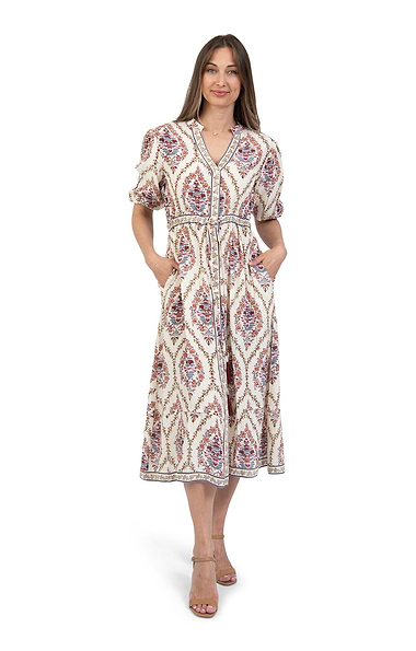 Ladies Floral Medallion Print Midi Dress