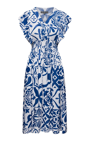 Ladies Tile Print Sleeveless V Neck Dress