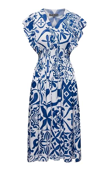 Ladies Tile Print Sleeveless V Neck Dress