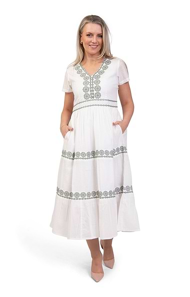 Ladies Embroidered V Neck Dress