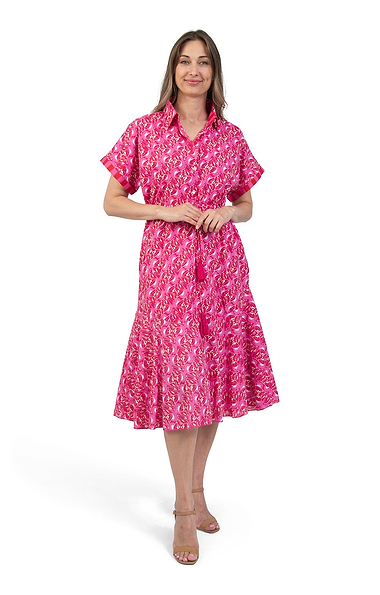 Ladies Short Sleeve Print Shirt Dress