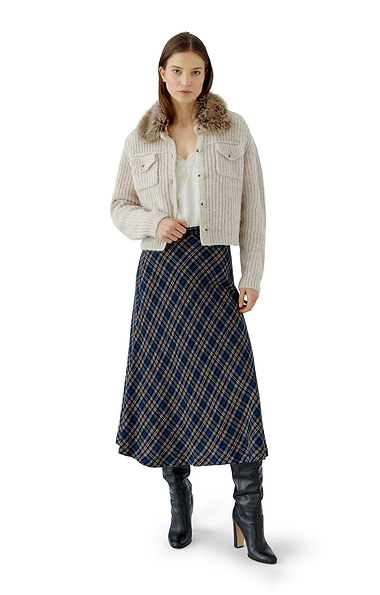 Ladies Oui Check Midi Skirt
