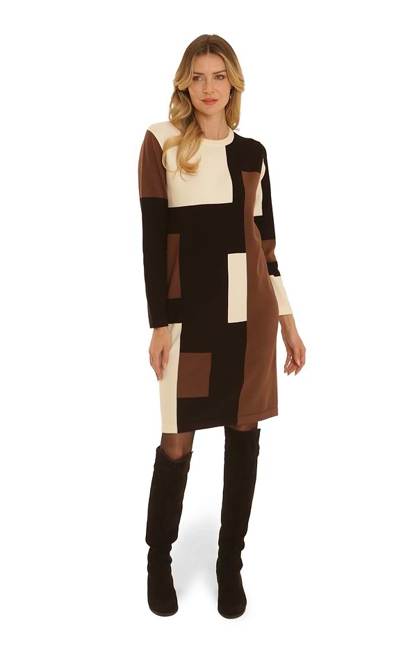 Ladies Pomodoro Colour Block Knit Dress