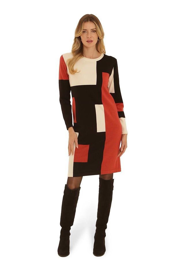 Ladies Pomodoro Colour Block Knit Dress