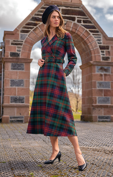 Ladies Belted Plaid Dress