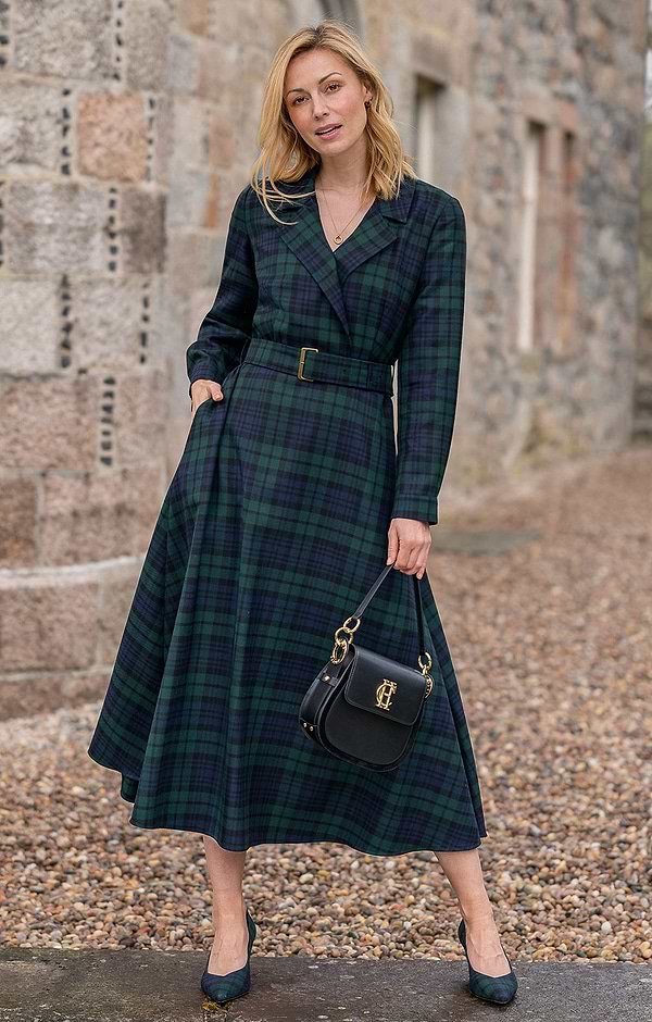 Ladies Belted Plaid Dress