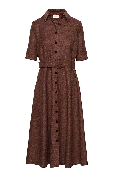 Ladies Velvet Button Tweed Dress