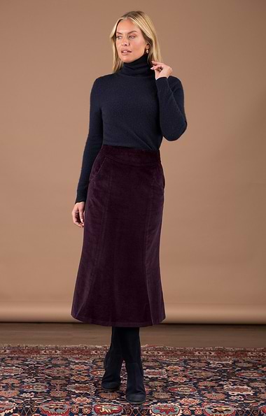 Ladies Long Fluted Needlecord Skirt