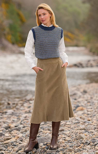 Ladies Long Fluted Needlecord Skirt