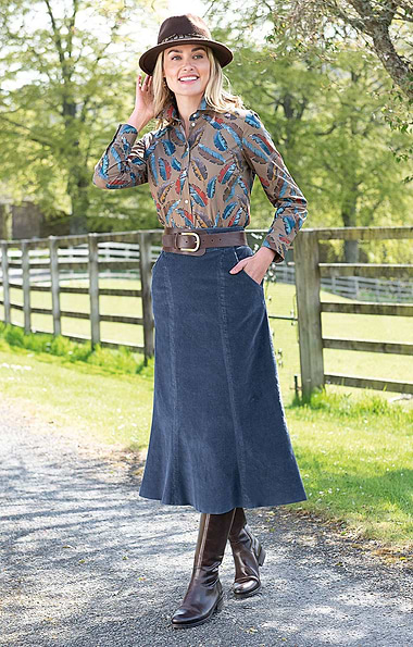 Ladies Long Fluted Needlecord Skirt