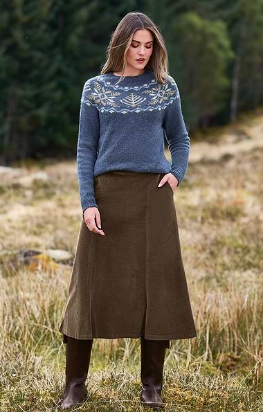 Ladies Long Fluted Needlecord Skirt