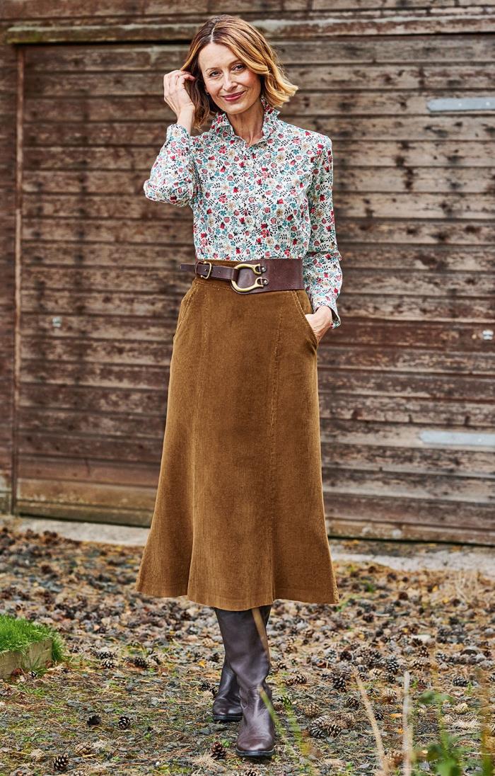 Ladies Long Fluted Needlecord Skirt