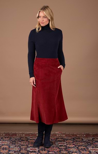 Ladies Long Fluted Needlecord Skirt