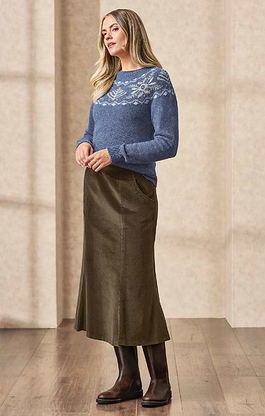 Ladies Long Fluted Needlecord Skirt
