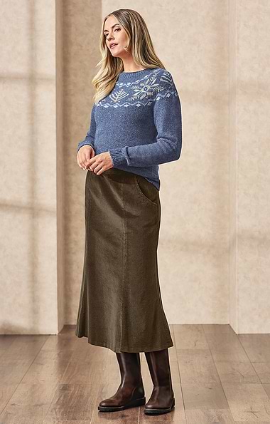 Ladies Long Fluted Needlecord Skirt