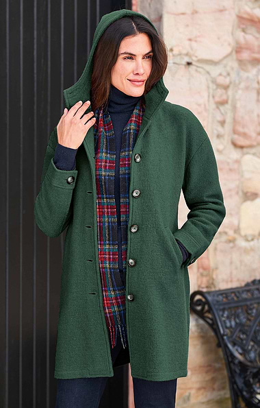 Ladies Boiled Wool Hooded Coat