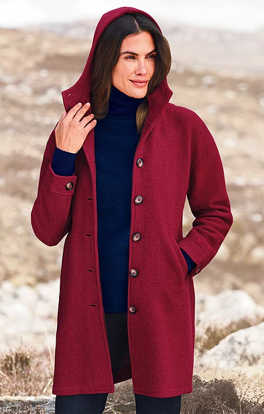 Ladies Boiled Wool Hooded Coat