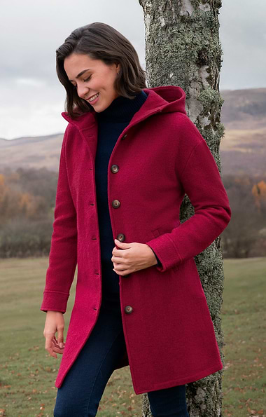 Ladies Boiled Wool Hooded Coat