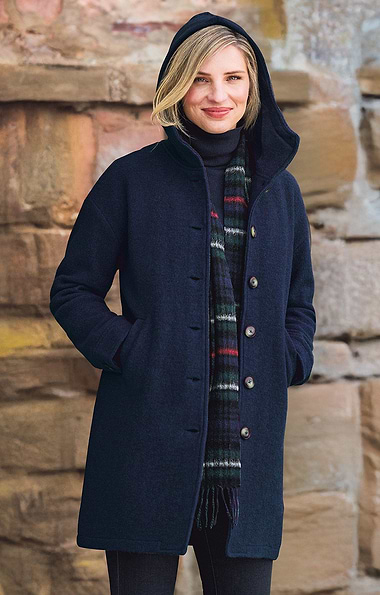 Ladies Boiled Wool Hooded Coat