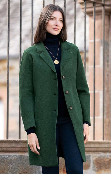 Ladies Midi Boiled Wool College Coat