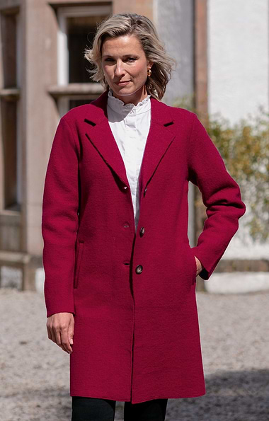 Ladies Midi Boiled Wool College Coat