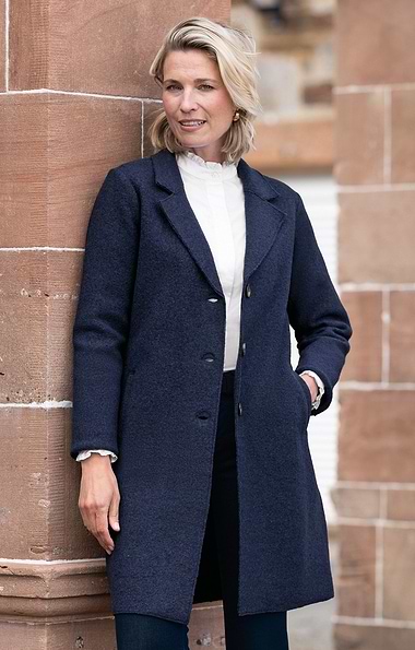 Ladies Midi Boiled Wool College Coat