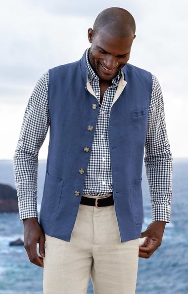 Men's Linen Contrast Country Waistcoat