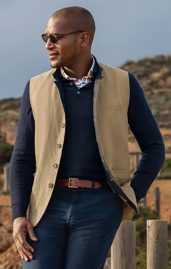 Men's Linen Contrast Country Waistcoat