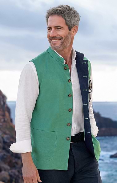 Men's Linen Contrast Country Waistcoat