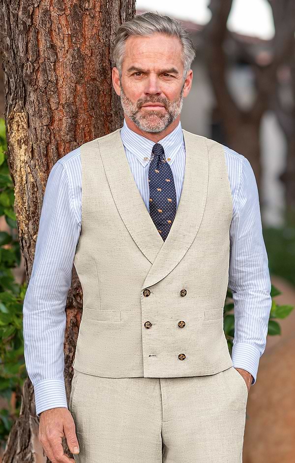 Men's Linen Double Breasted Waistcoat