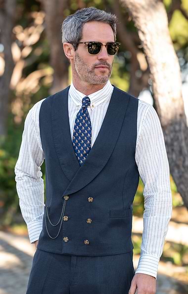 Men's Linen Double Breasted Waistcoat