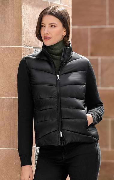 Ladies Quilted Jacket with Wool-Rich Knit Sleeves