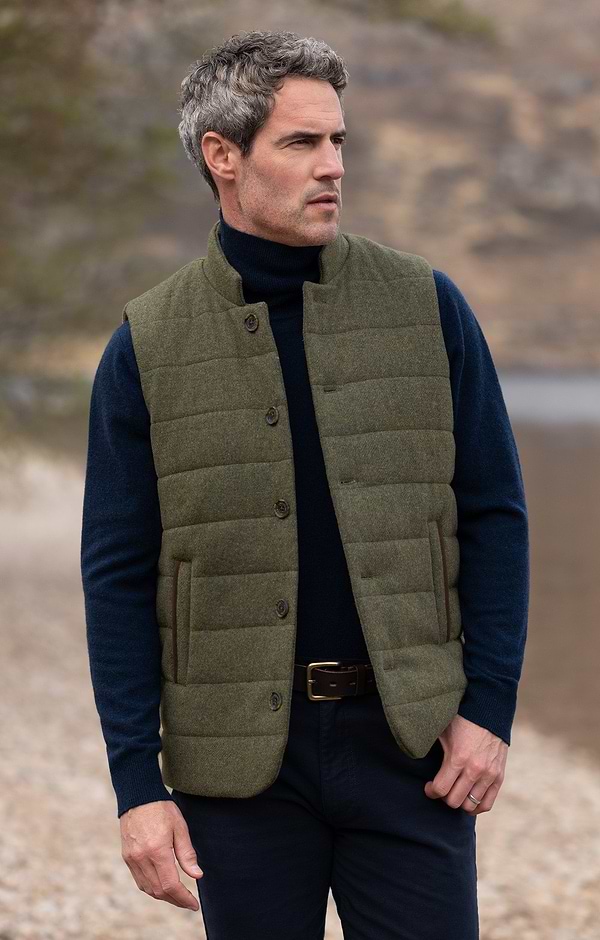 Men's Leather Trim Wool Gilet