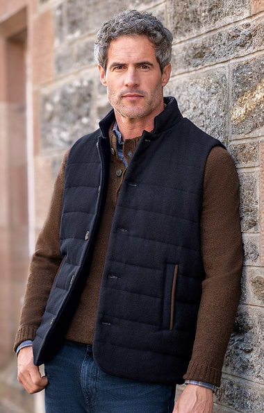 Men's Leather Trim Wool Gilet