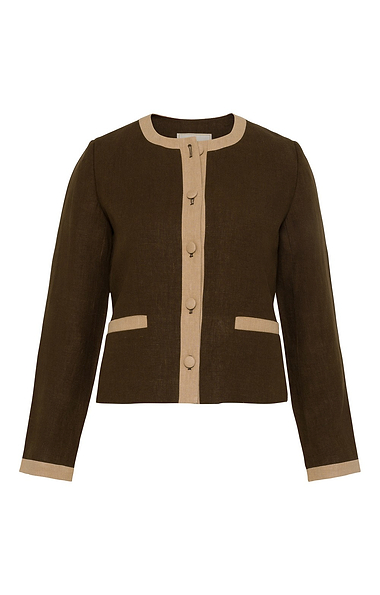Ladies Linen Tipped Crew Neck Jacket