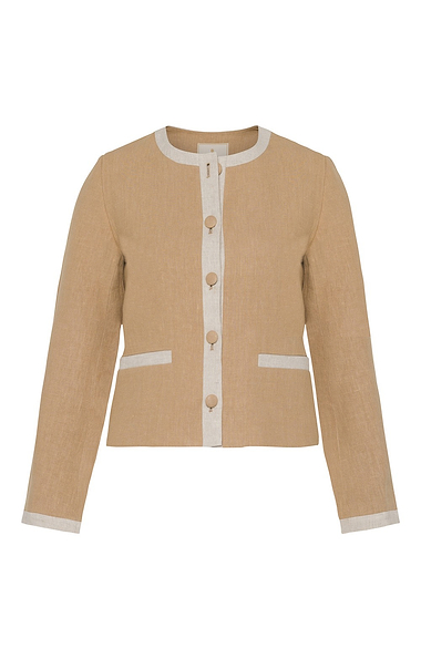 Ladies Linen Tipped Crew Neck Jacket