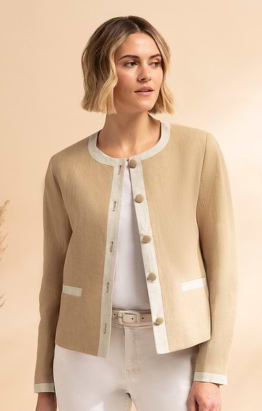 Ladies Linen Tipped Crew Neck Jacket