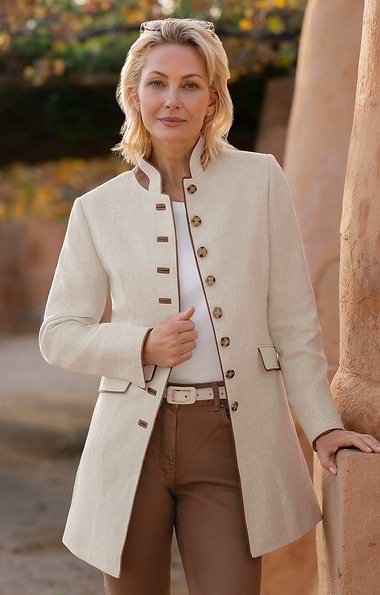 Ladies 3/4 Tipped Linen Jacket