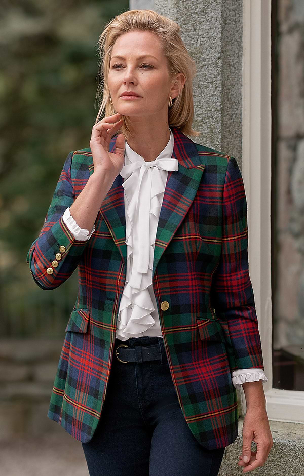 Ladies Plaid Longline Blazer