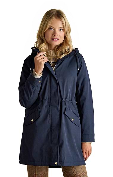 Ladies Joules Portwell Cosy Waterproof Raincoat with Hood