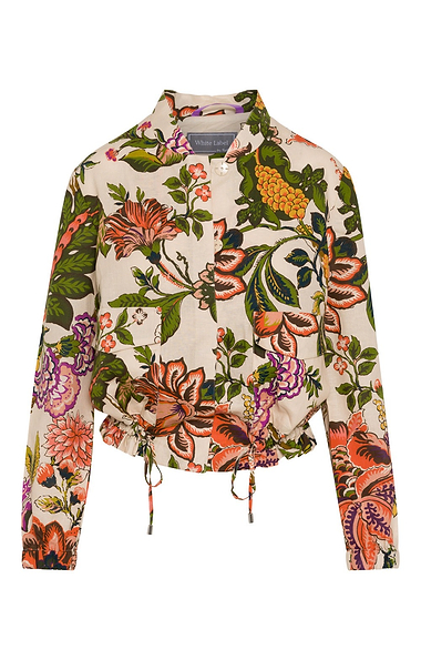 Ladies Linen Cotton Blend Floral Bomber Jacket