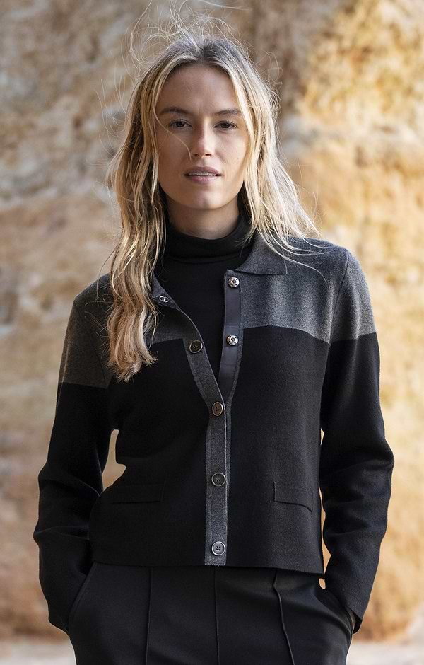 Ladies Marble Contrast Panel Knit Jacket