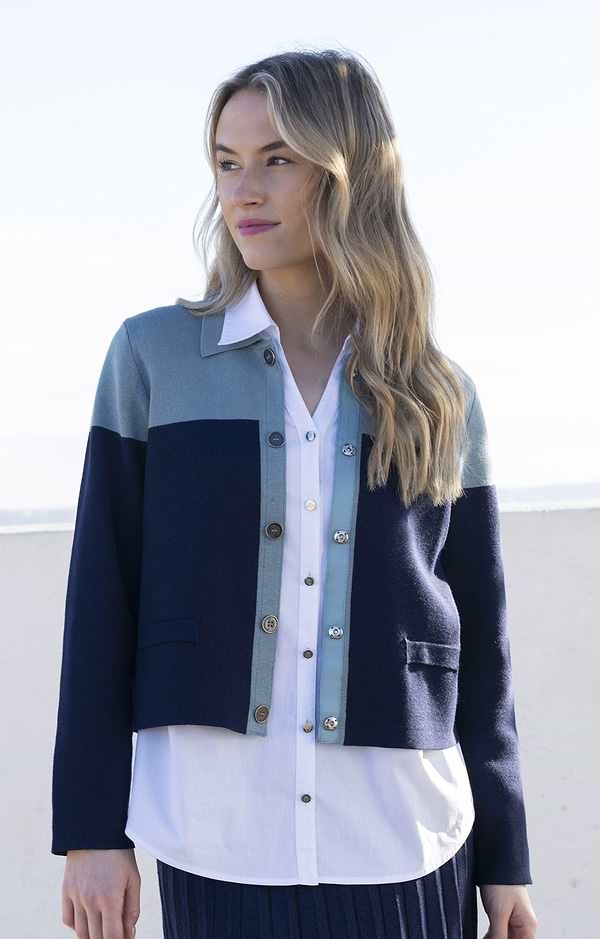 Ladies Marble Contrast Panel Knit Jacket