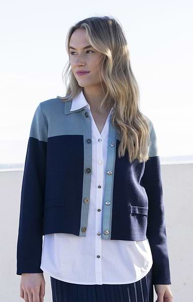 Ladies Marble Contrast Panel Knit Jacket