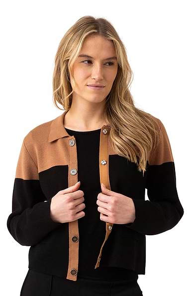 Ladies Marble Contrast Panel Knit Jacket