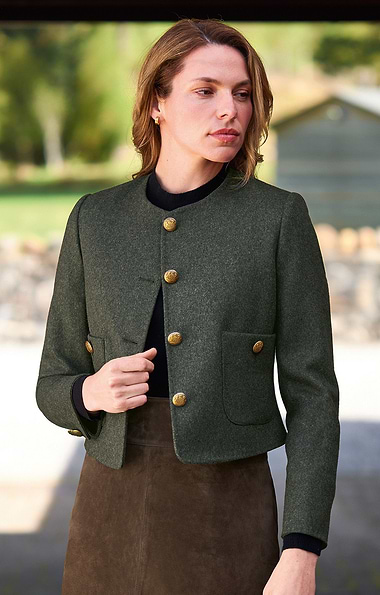 Ladies Loden Gold Button Crew Blazer