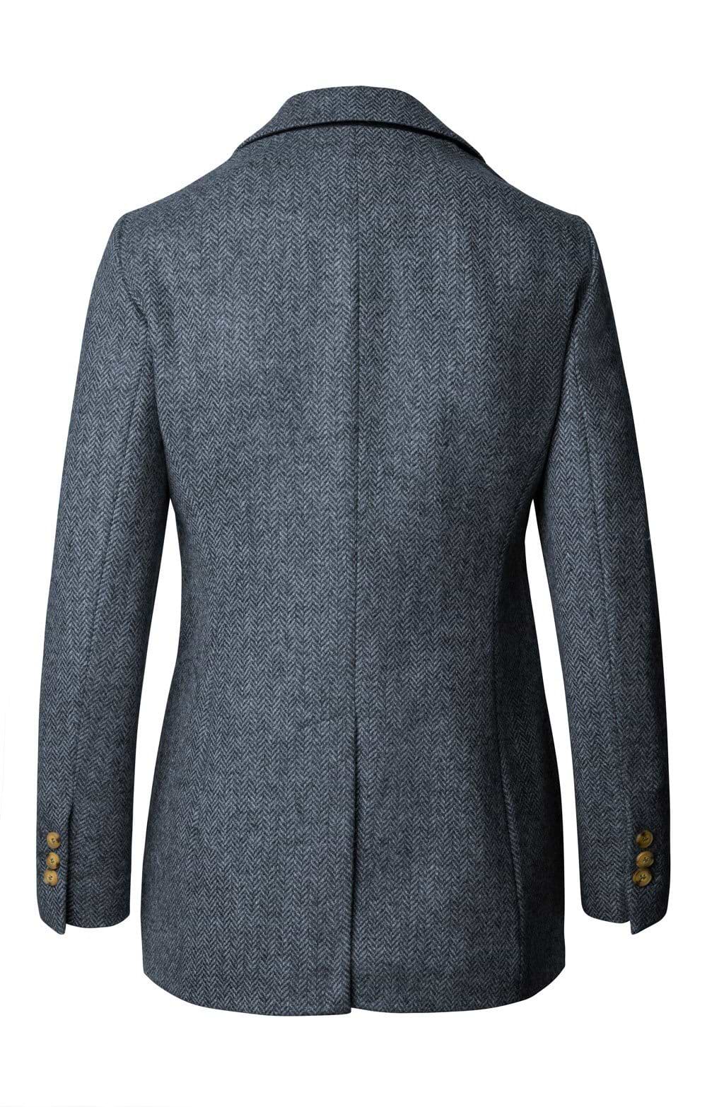 Ladies Longline Herringbone Tweed Blazer, Blue - House of Bruar